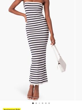 Edikted White & Navy Striped Tube Maxi Skirt